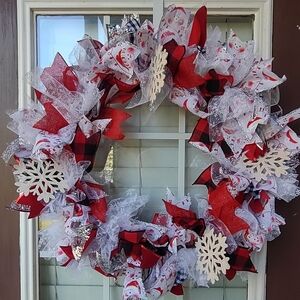Handmade Christmas winter snowflake snowman holiday ribbon wreath